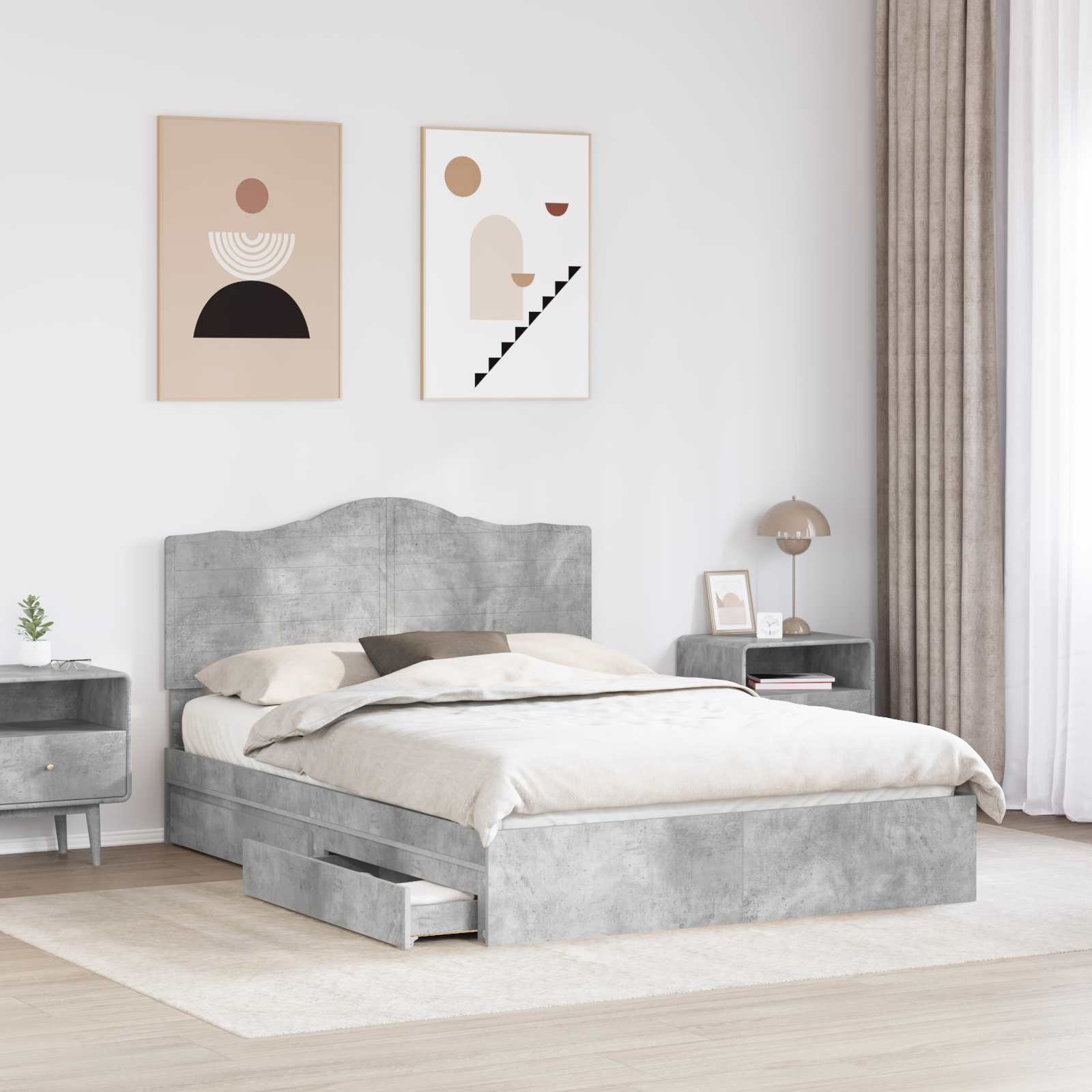 Letto con Contenitore con testiera Grigio cemento 150 x 200 cm | homemem39