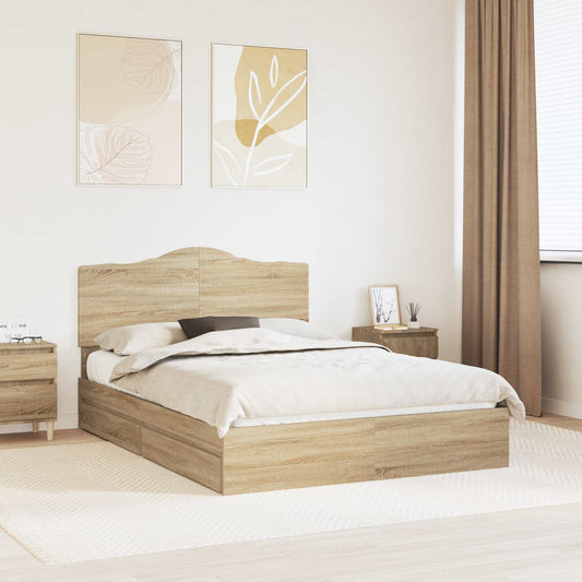 Letto con Contenitore con testiera Rovere Sonoma 140 x 200 cm | homemem39