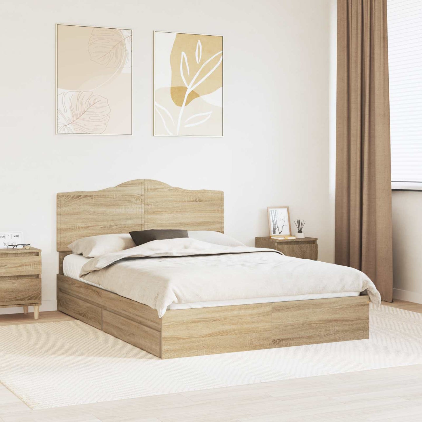 Letto con Contenitore con testiera Rovere Sonoma 140 x 190 cm | homemem39
