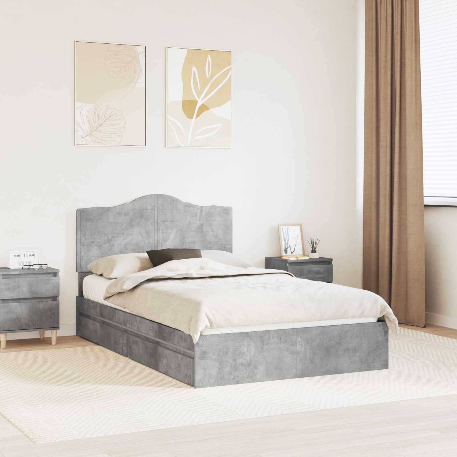 Letto con Contenitore con testiera Grigio cemento 135 x 190 cm | homemem39