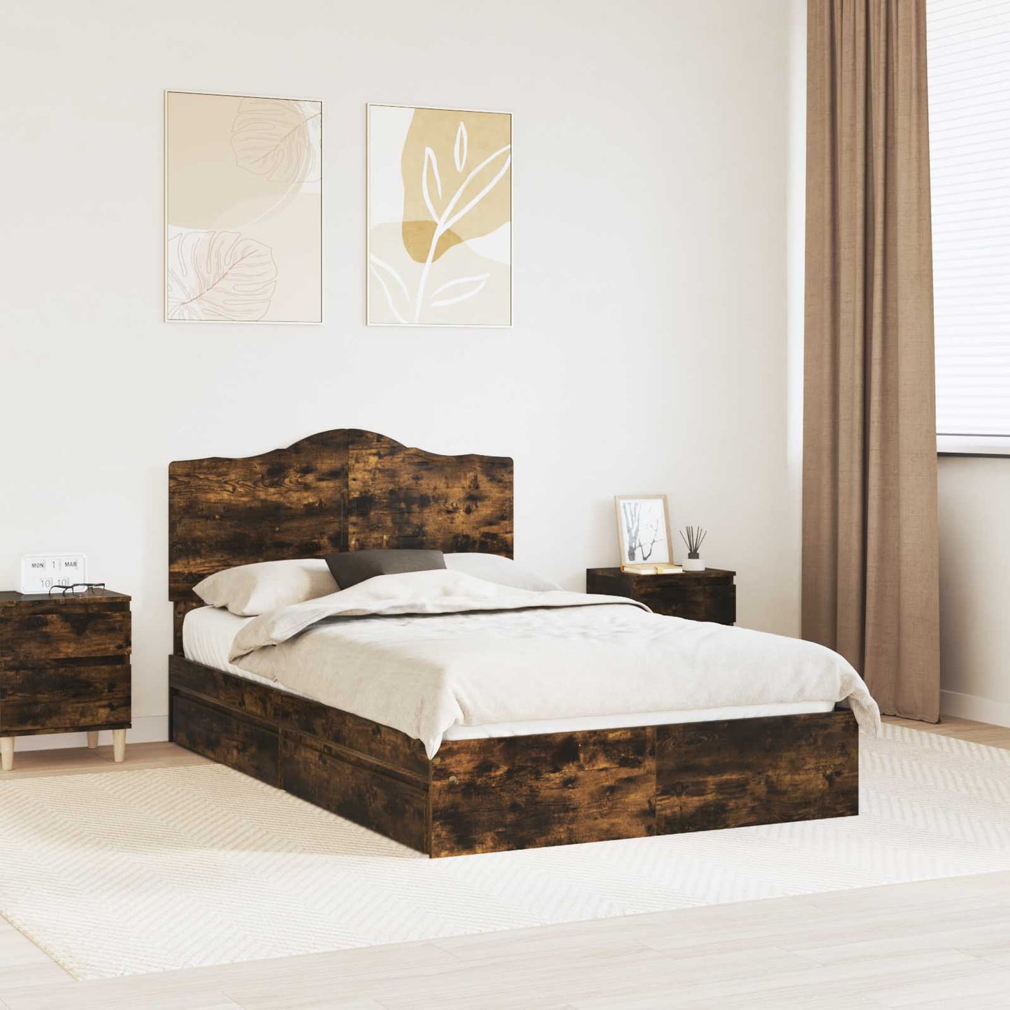 Letto con Contenitore con testiera Rovere fumé 135 x 190 cm | homemem39