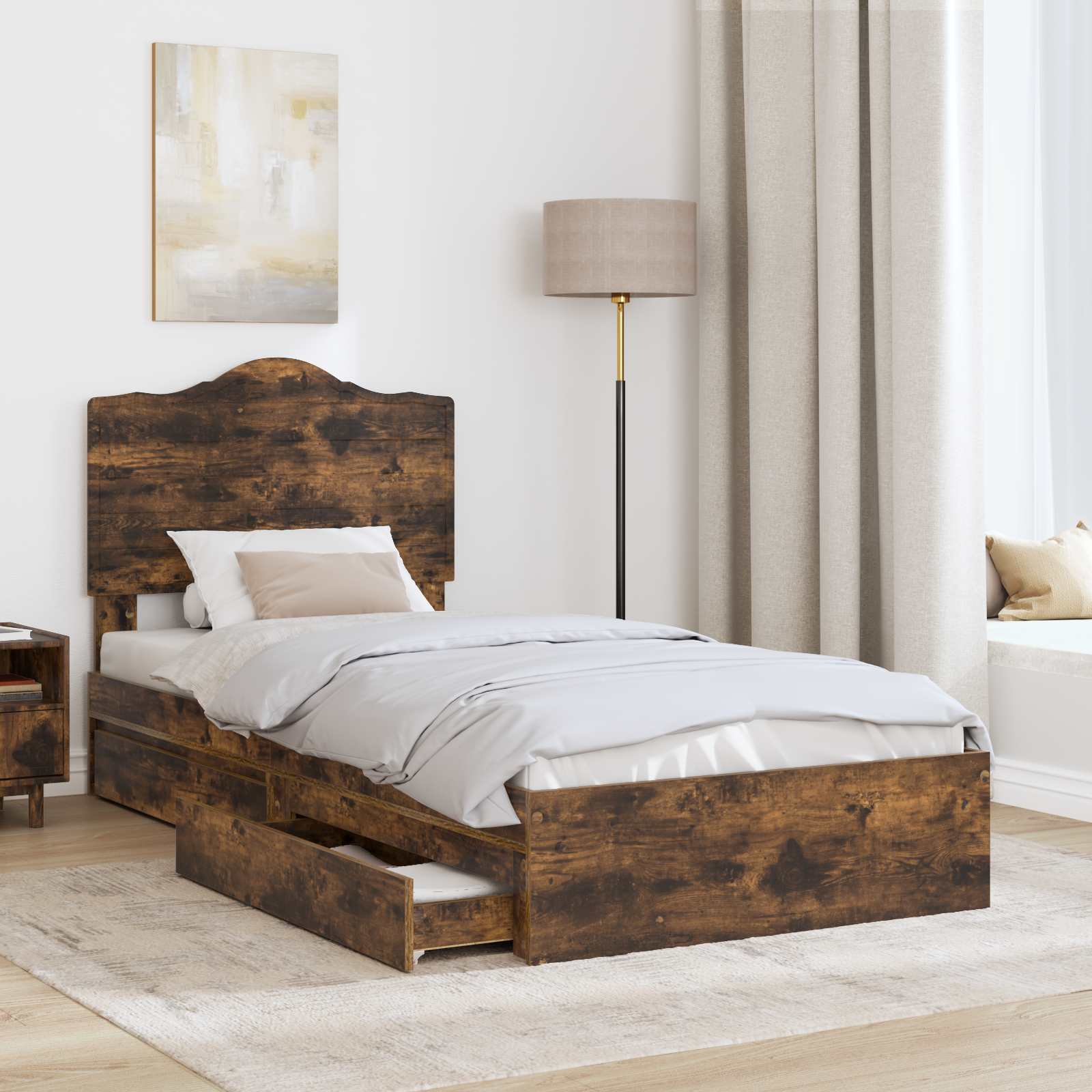Letto con Contenitore con testiera Rovere fumé 100 x 200 cm | homemem39