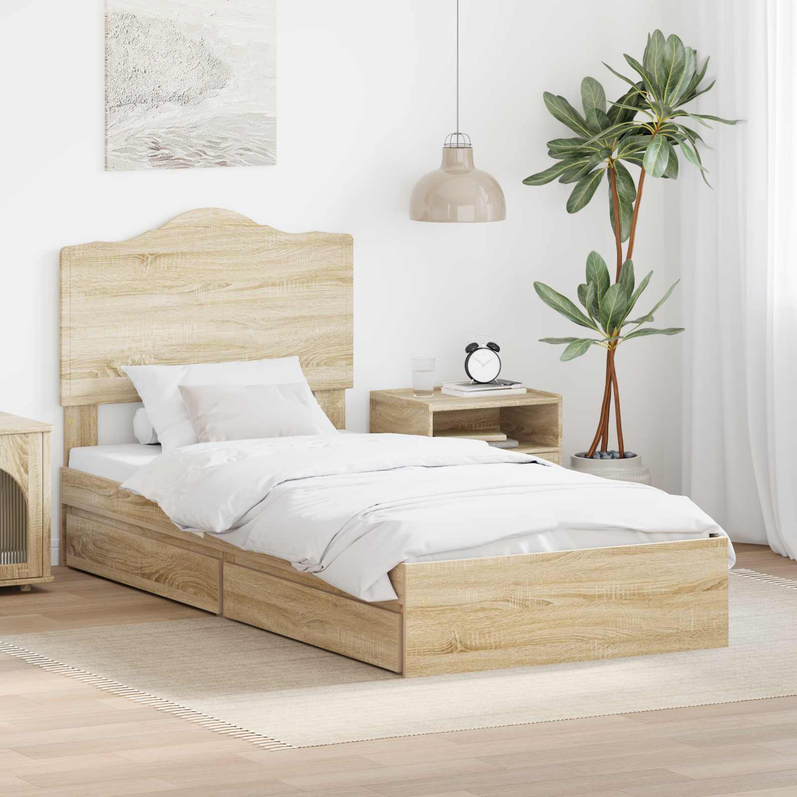Letto con Contenitore con testiera Rovere Sonoma 90 x 200 cm | homemem39