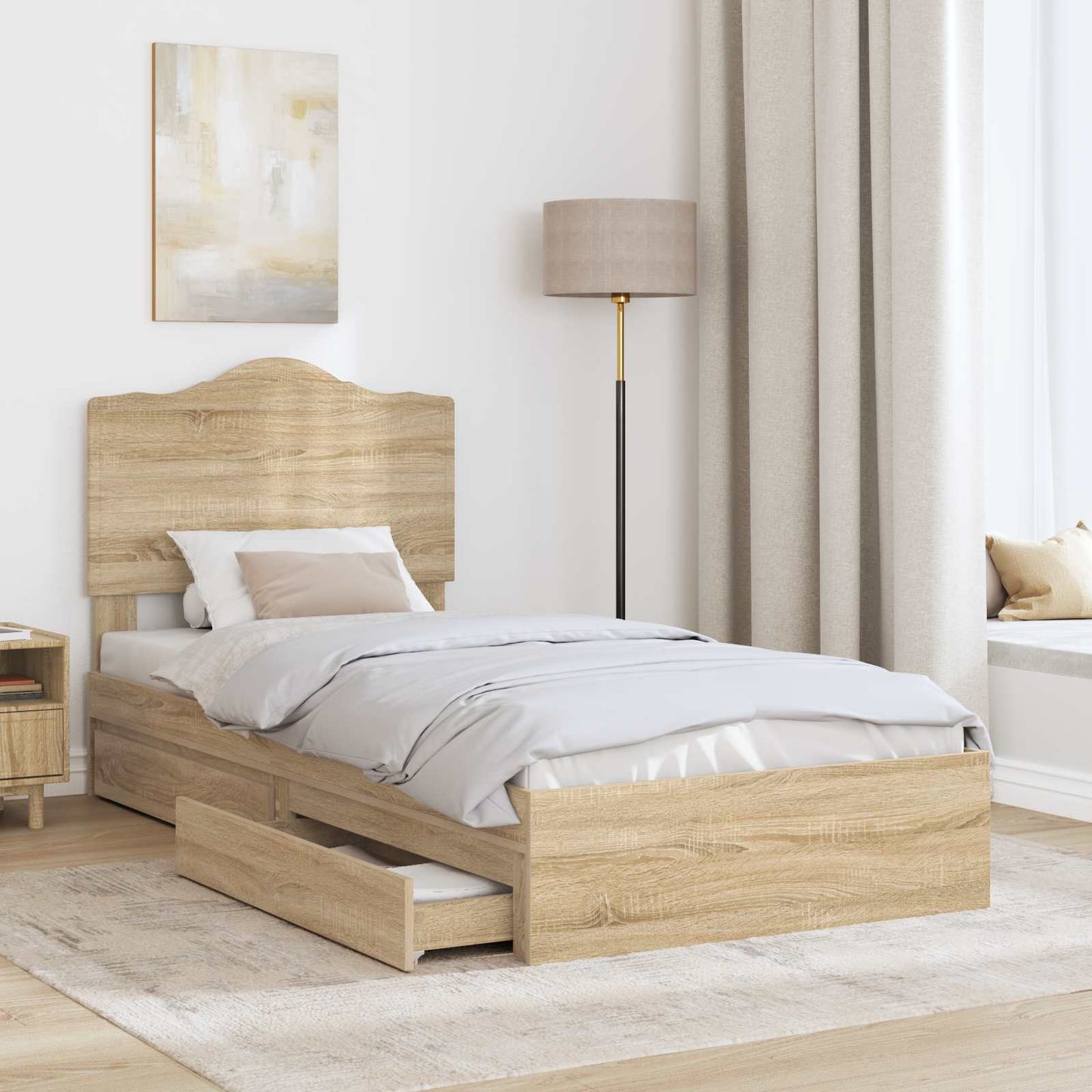 Letto con Contenitore con testiera Rovere Sonoma 90 x 200 cm | homemem39