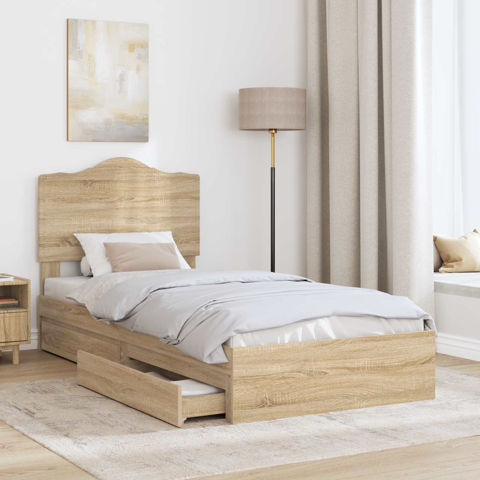 Letto con Contenitore con testiera Rovere Sonoma 90 x 200 cm | homemem39