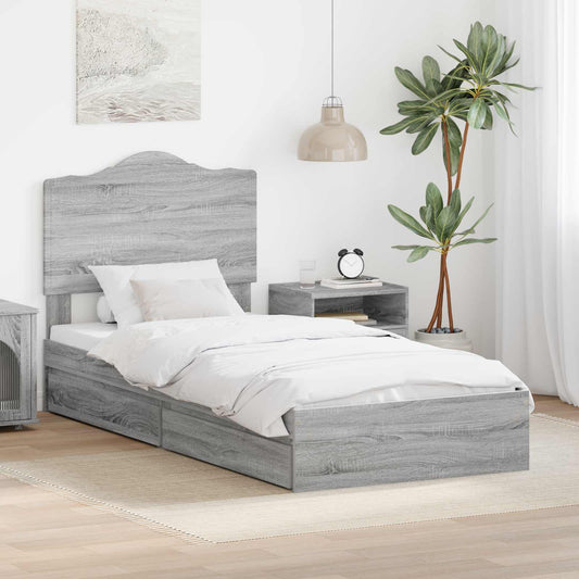 Letto con Contenitore con testiera Grigio Sonoma 90 x 200 cm | homemem39