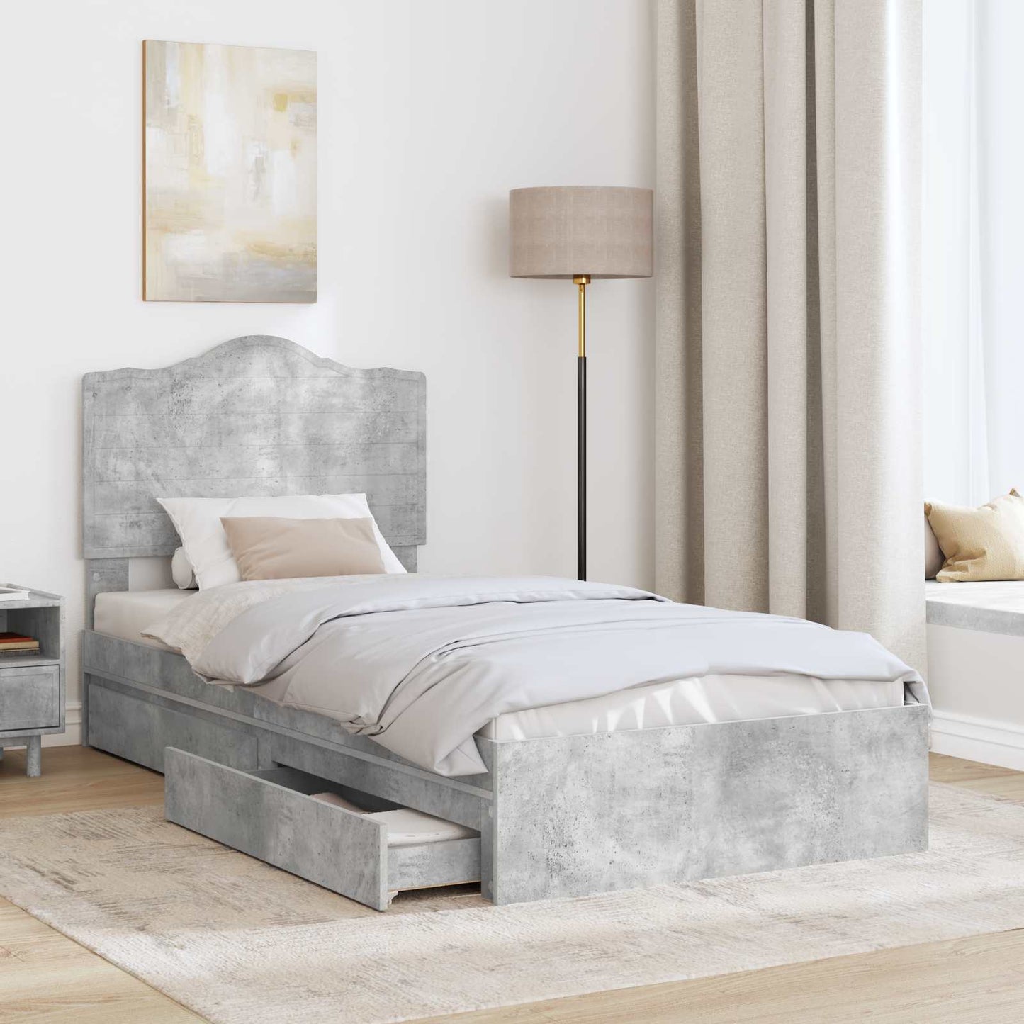 Letto con Contenitore con testiera Grigio cemento 90 x 190 cm | homemem39