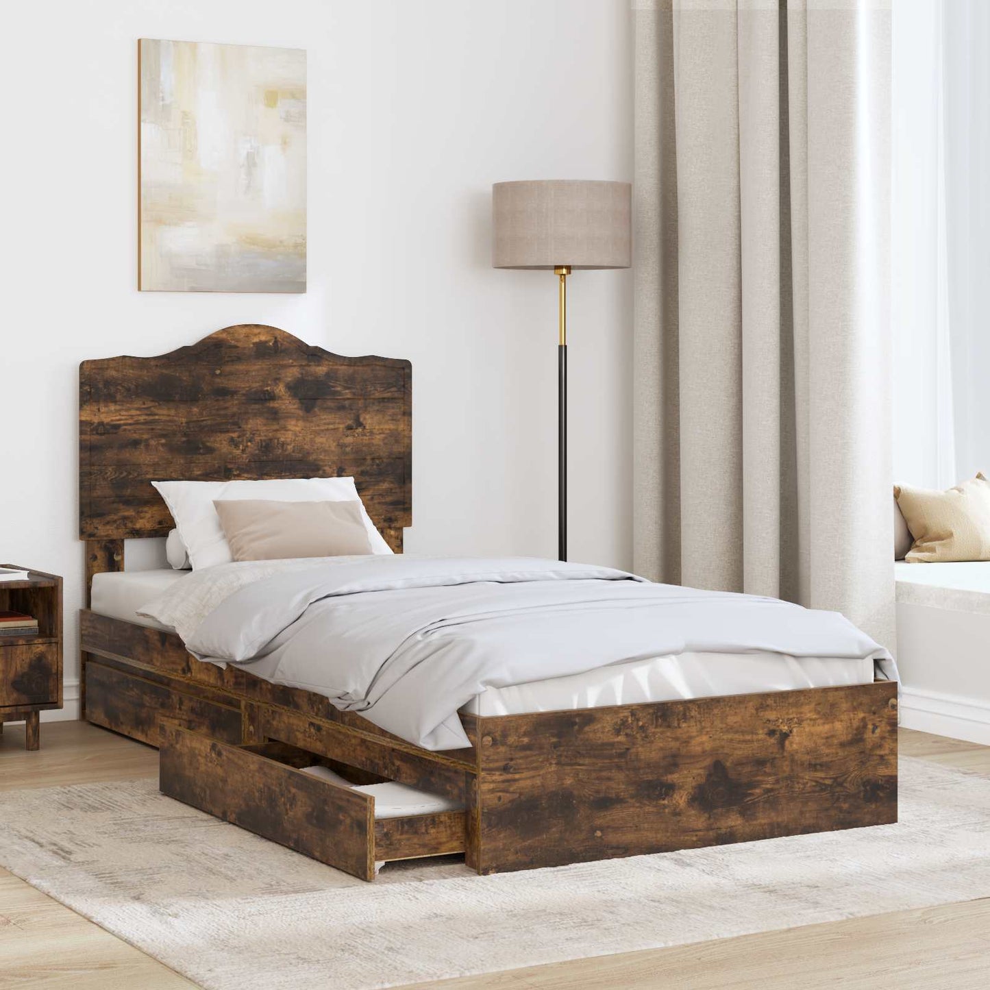 Letto con Contenitore Rovere fumé 90 x 190 cm Legno multistrato | homemem39
