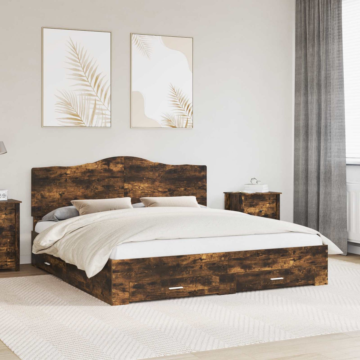 Struttura del letto Rovere fumé 200 x 200 cm Legno multistrato | homemem39