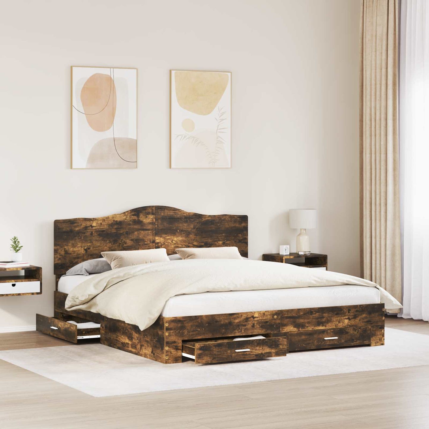 Struttura del letto Rovere fumé 200 x 200 cm Legno multistrato | homemem39