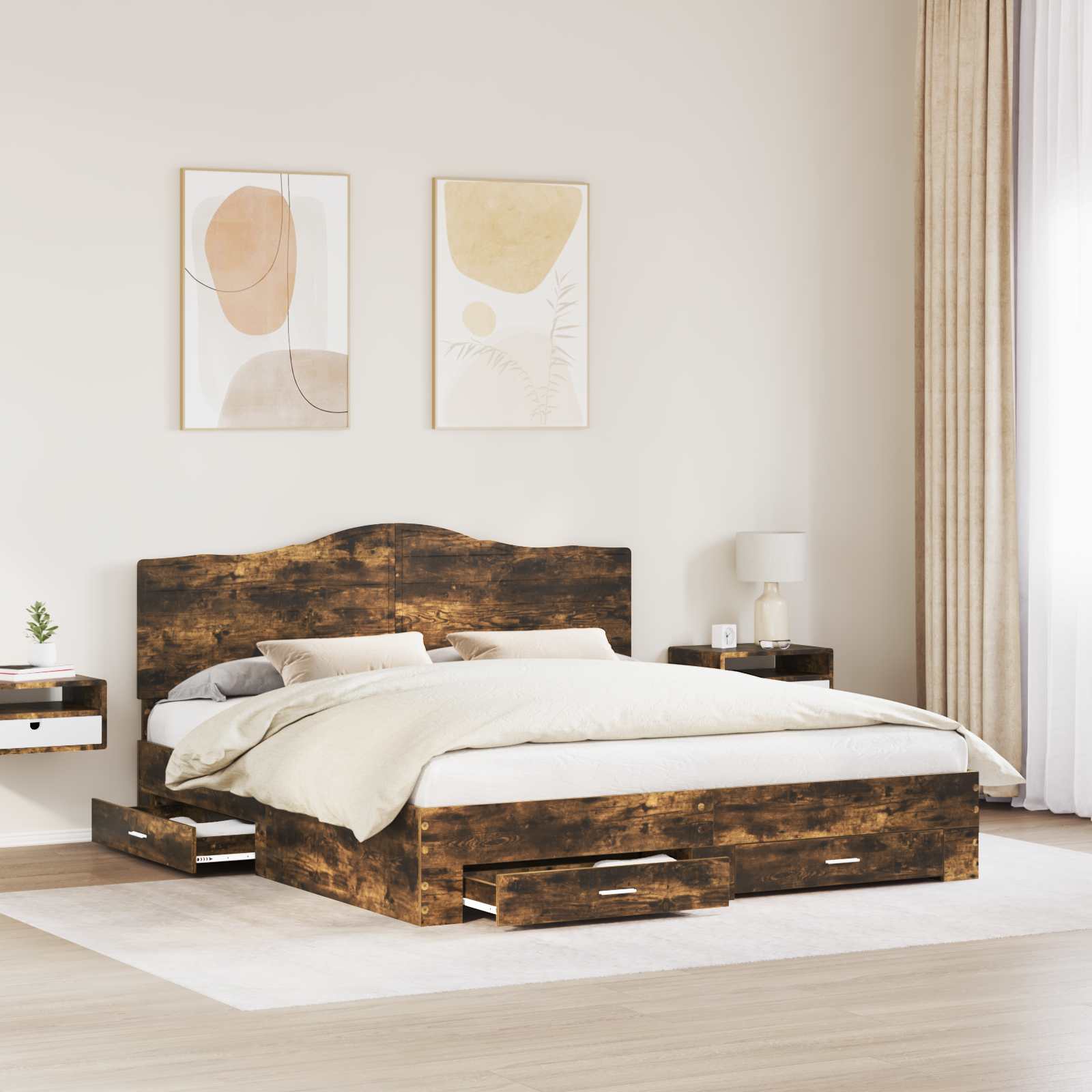 Struttura del letto Rovere fumé 200 x 200 cm Legno multistrato | homemem39
