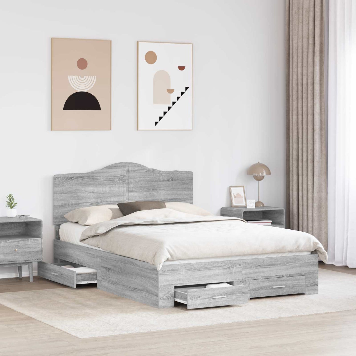 Struttura del letto con testiera Grigio Sonoma 160 x 200 cm | homemem39