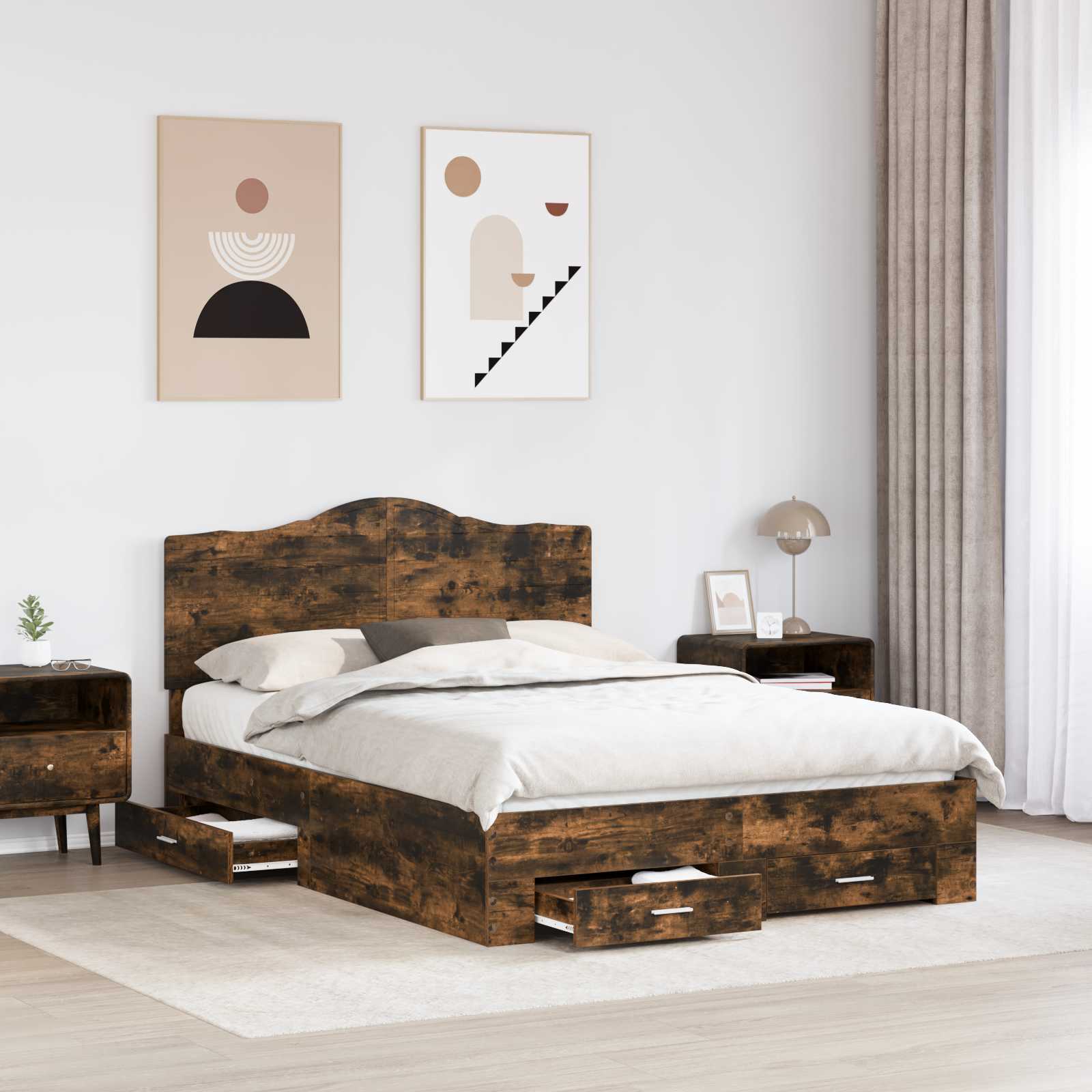 Struttura del letto Rovere fumé 150 x 200 cm Legno multistrato | homemem39