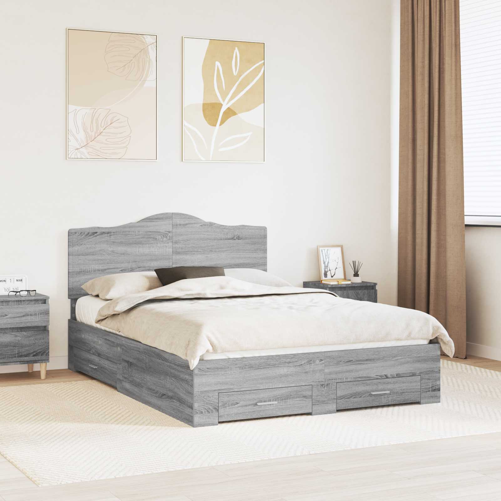 Struttura del letto con testiera Grigio Sonoma 140 x 200 cm | homemem39