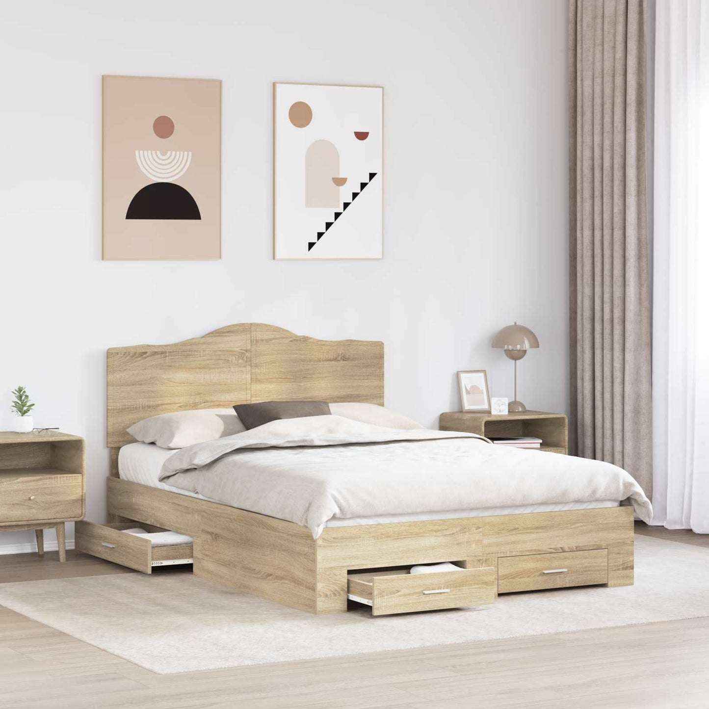 Struttura del letto con testiera Rovere Sonoma 140 x 190 cm | homemem39