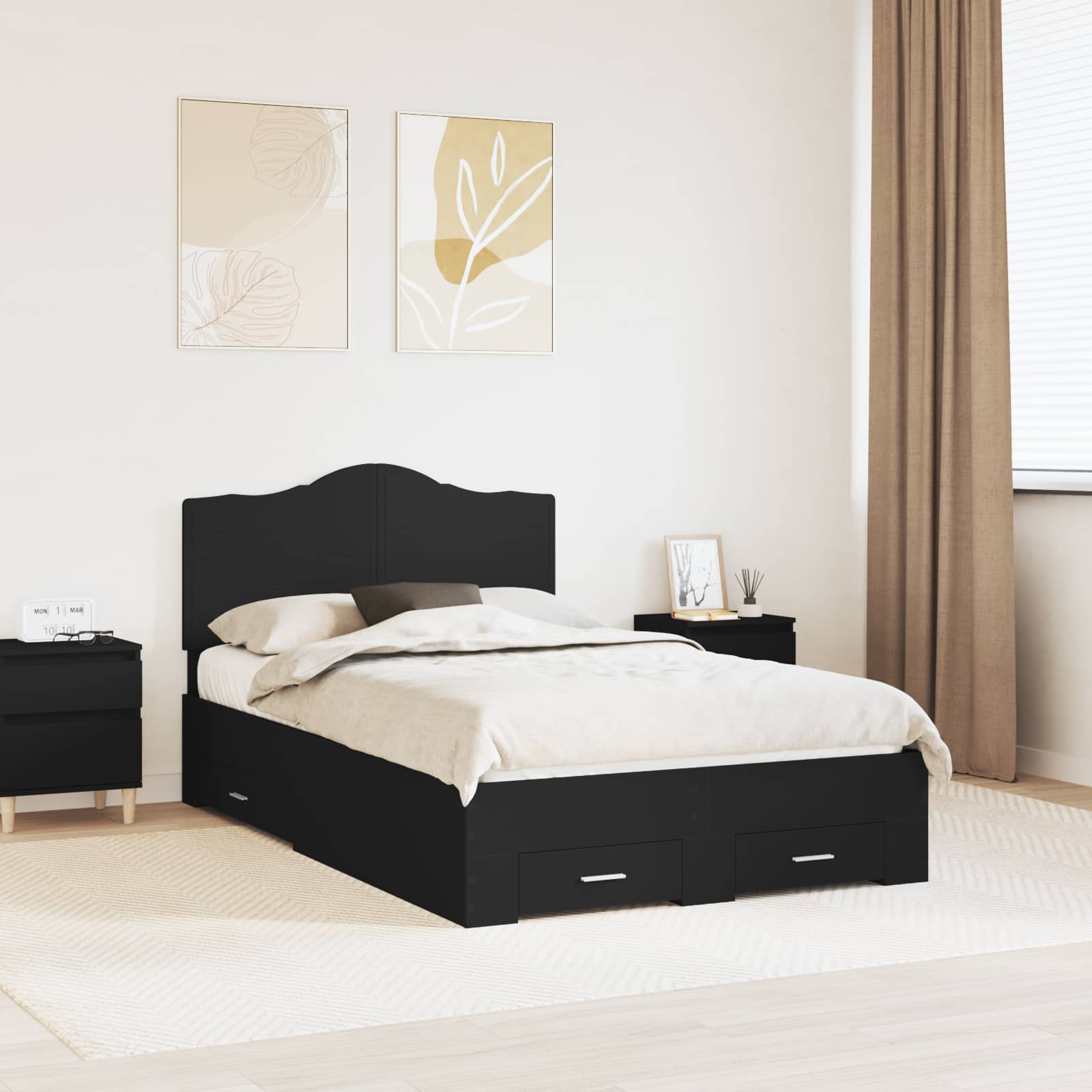 Struttura del letto Nero 135 x 190 cm Legno multistrato | homemem39