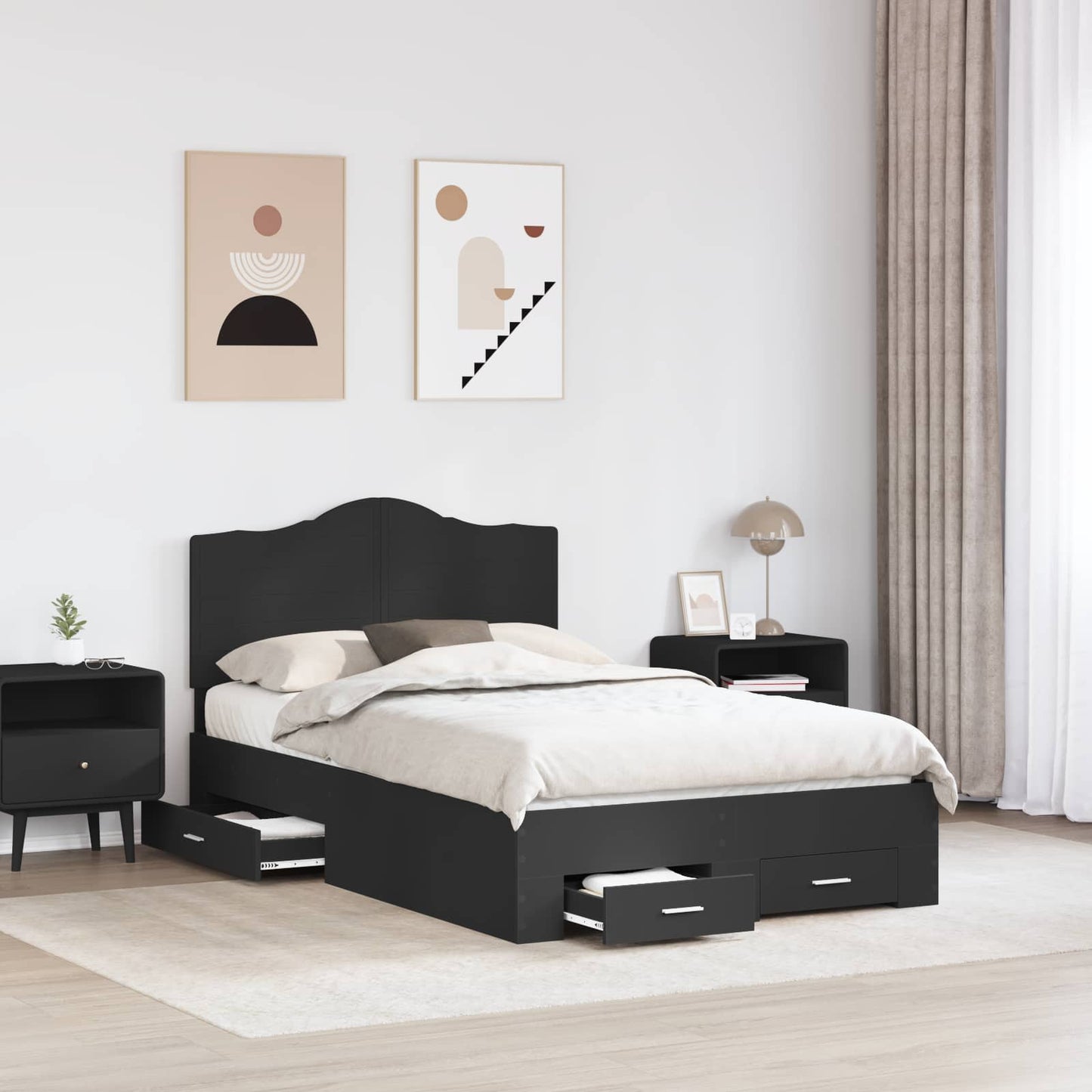 Struttura del letto Nero 135 x 190 cm Legno multistrato | homemem39
