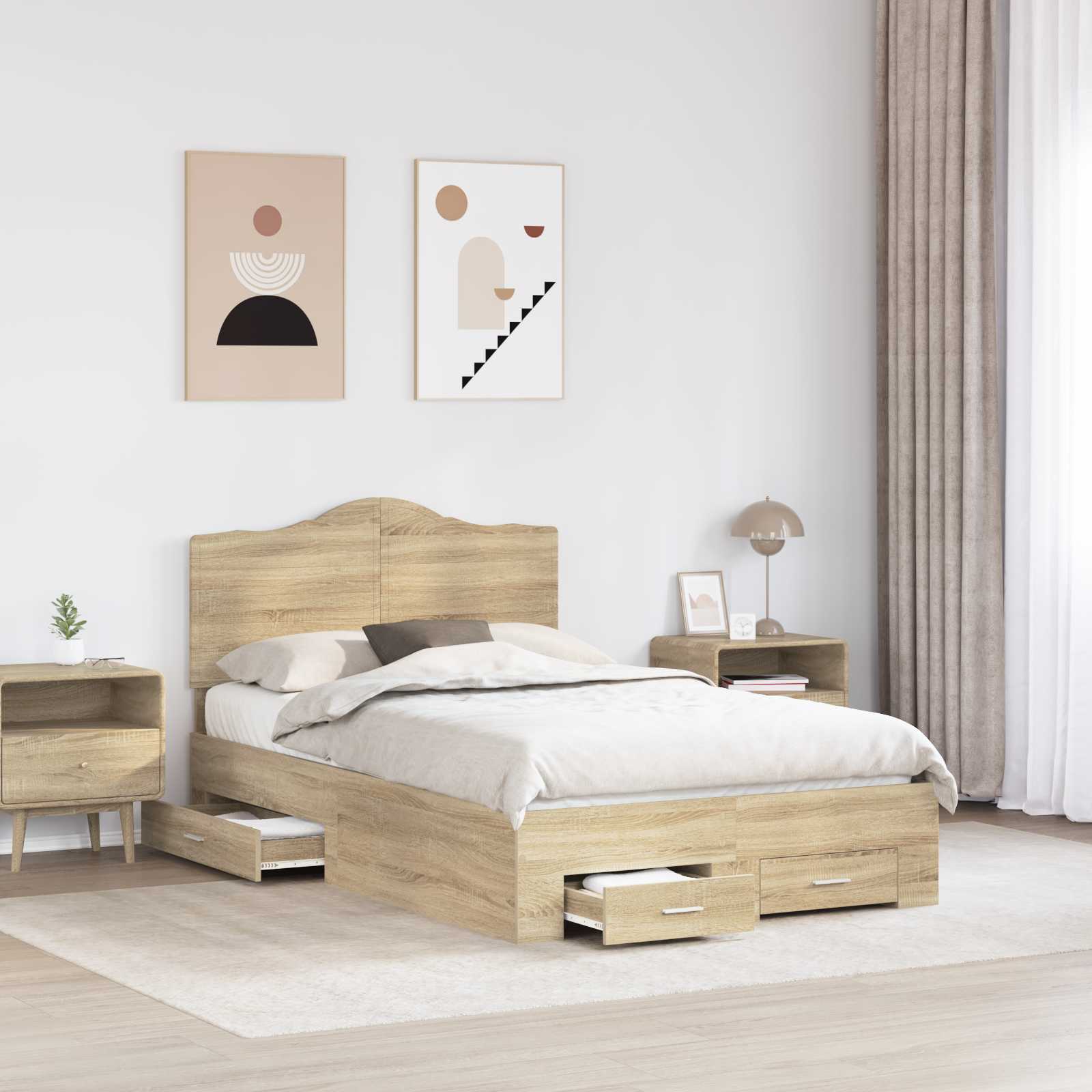 Struttura del letto con testiera Rovere Sonoma 135 x 190 cm | homemem39