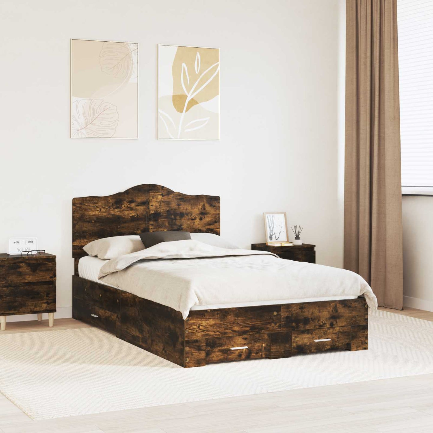 Struttura del letto Rovere fumé 135 x 190 cm Legno multistrato | homemem39