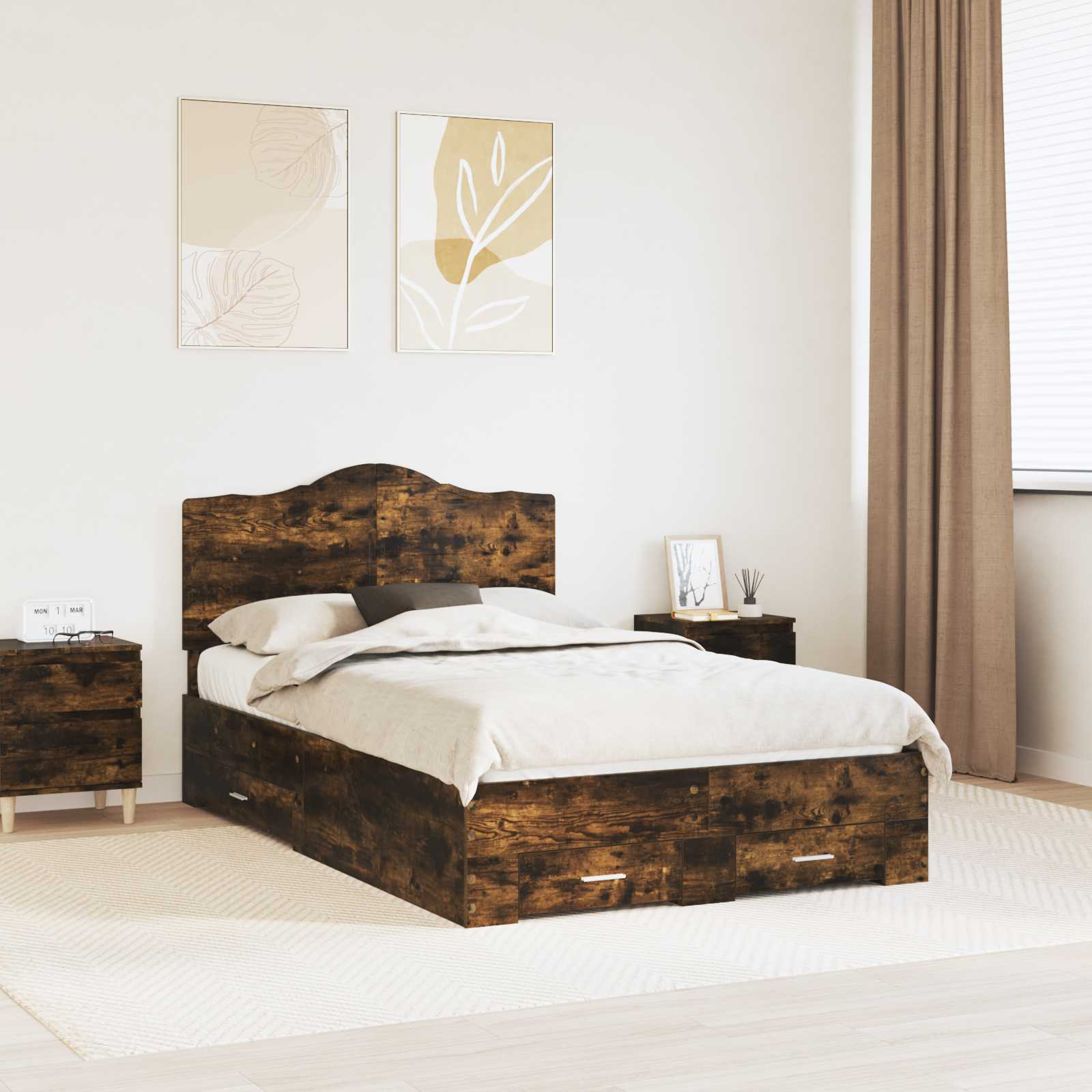 Struttura del letto Rovere fumé 135 x 190 cm Legno multistrato | homemem39
