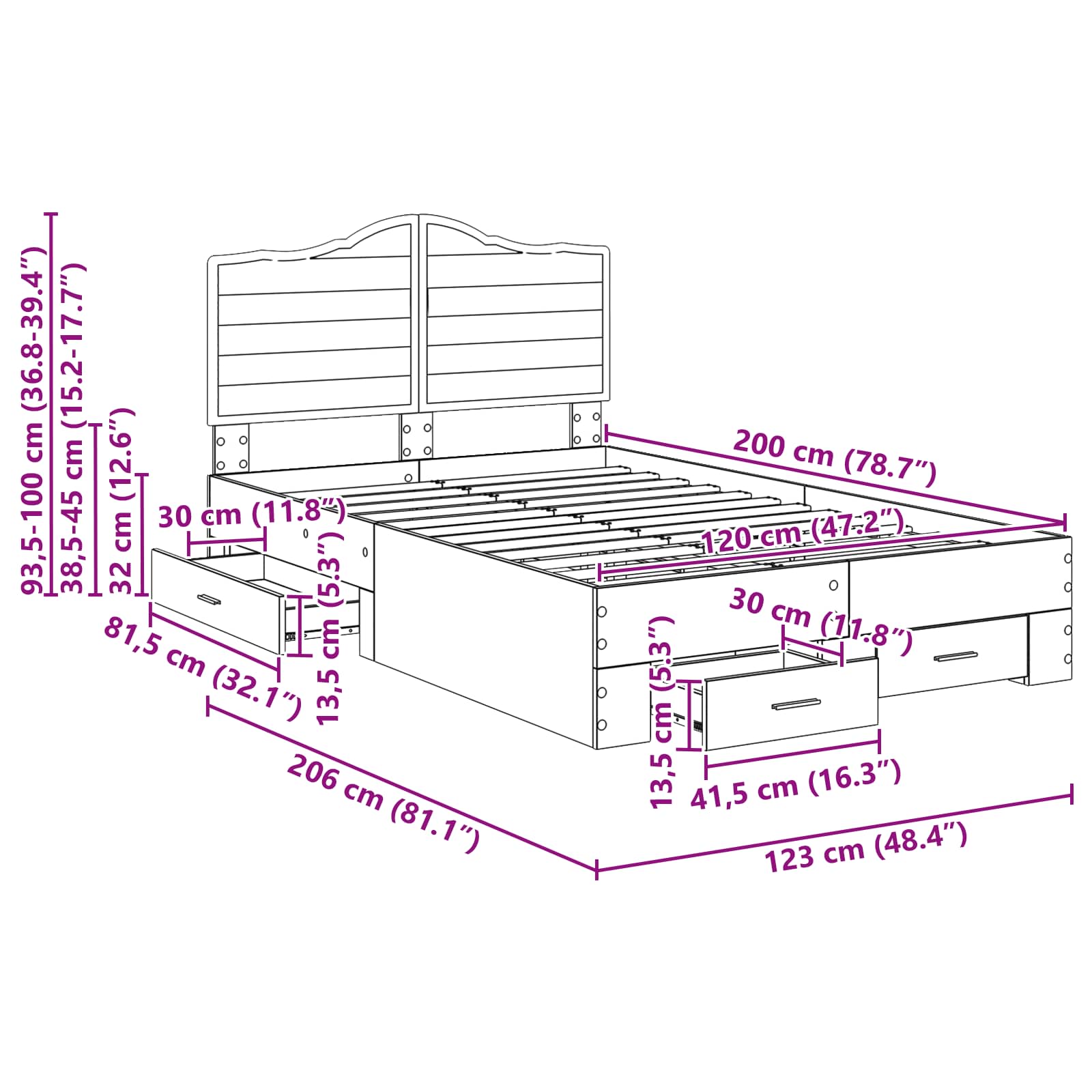 Struttura del letto Rovere fumé 120 x 200 cm Legno multistrato | homemem39