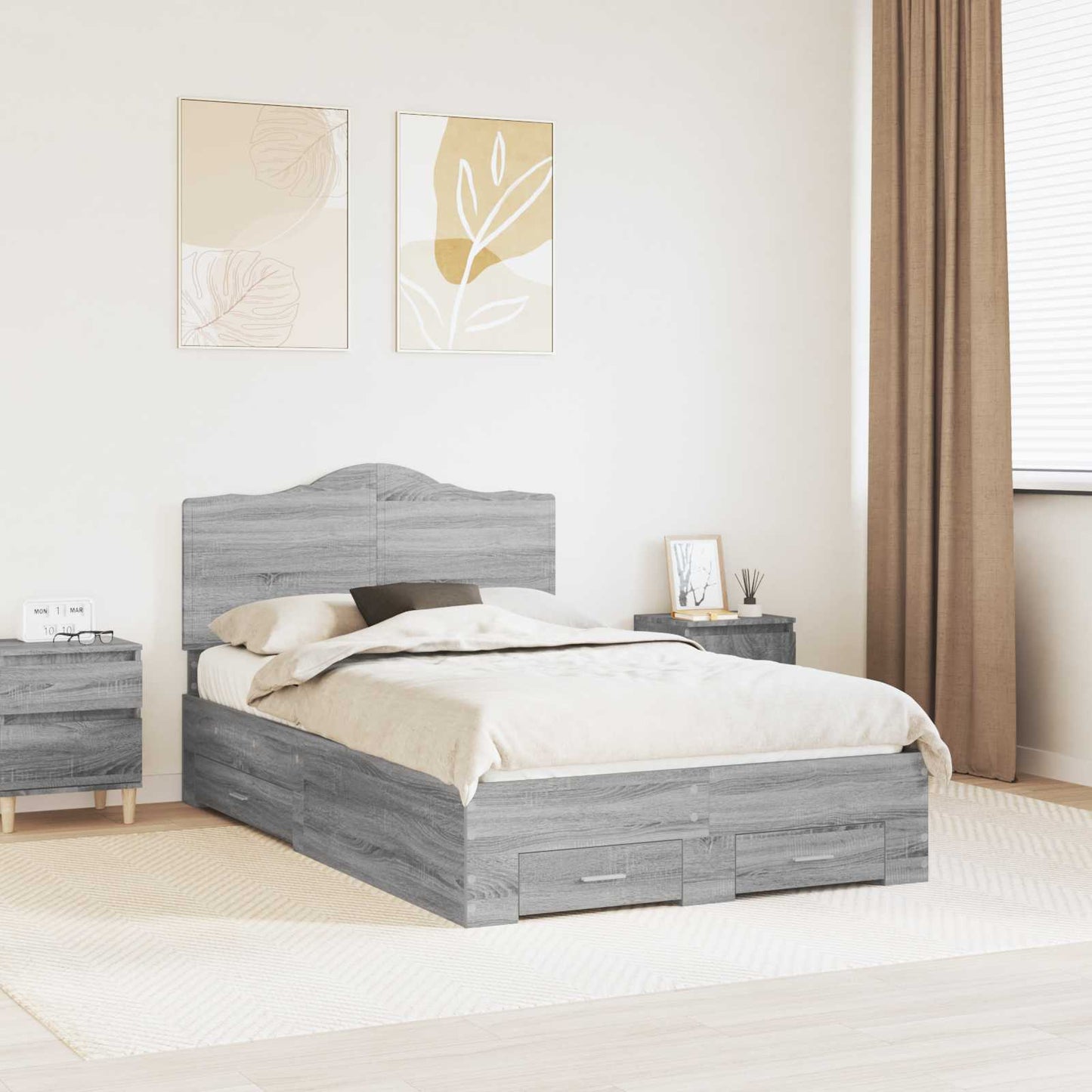 Struttura del letto con testiera Grigio Sonoma 120 x 200 cm | homemem39