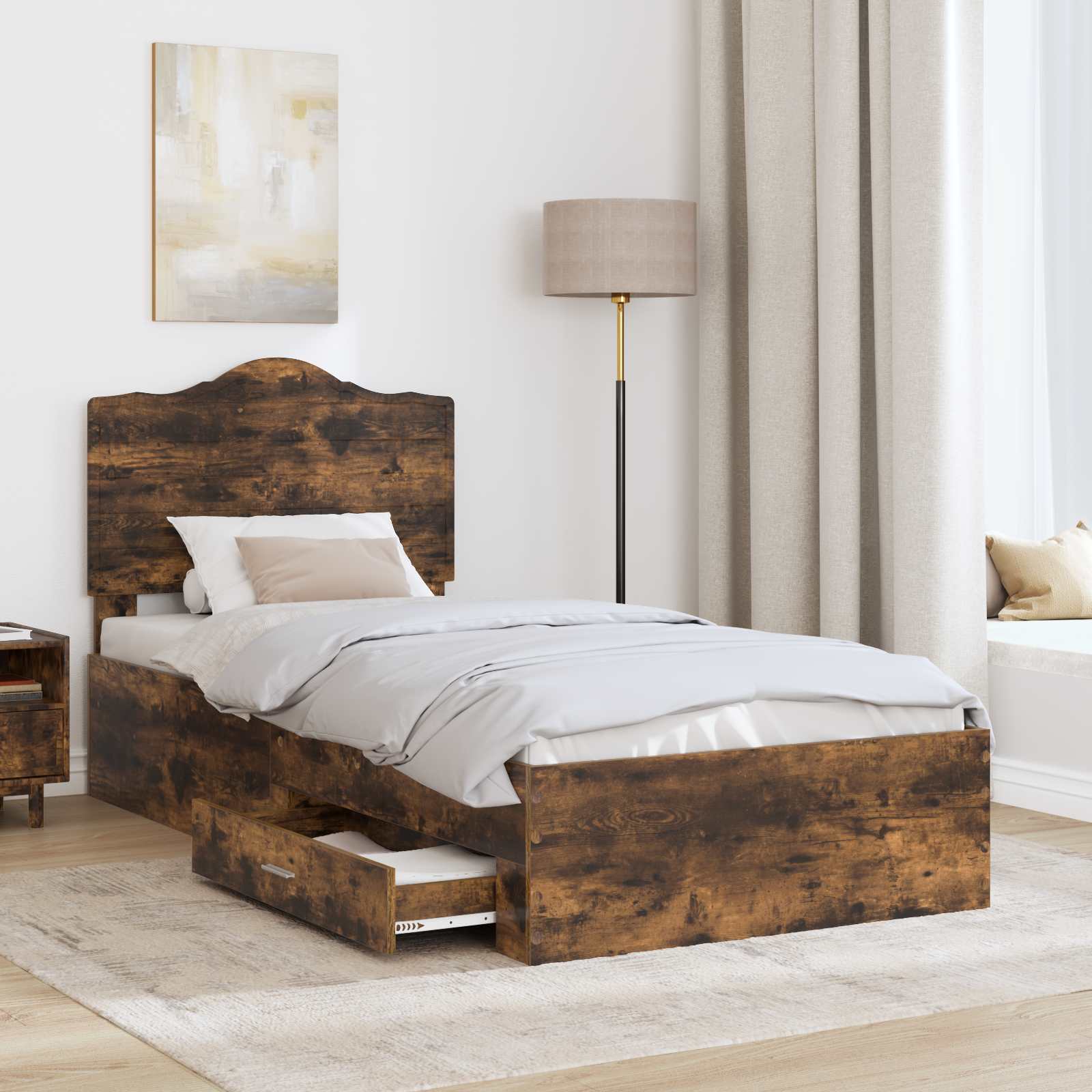 Struttura del letto Rovere fumé 100 x 200 cm Legno multistrato | homemem39