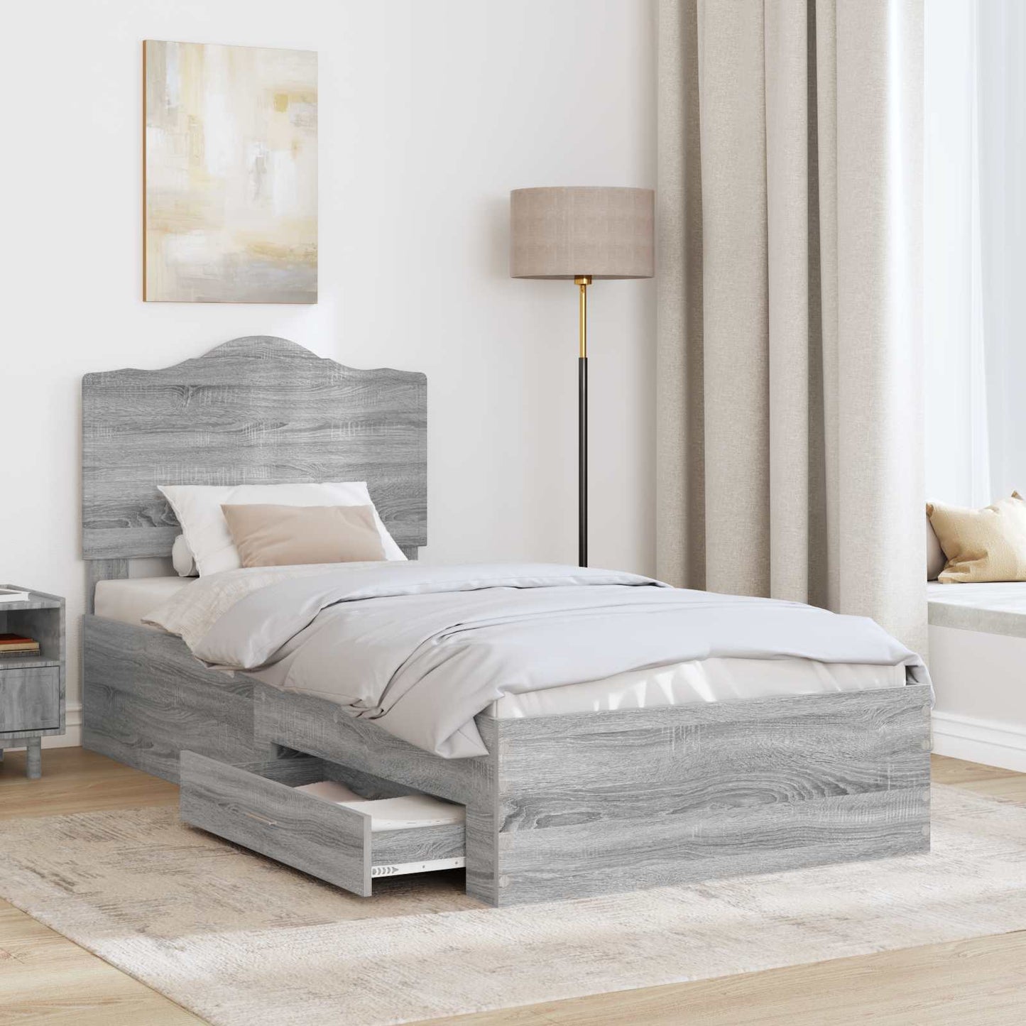 Struttura del letto con testiera Grigio Sonoma 100 x 200 cm | homemem39