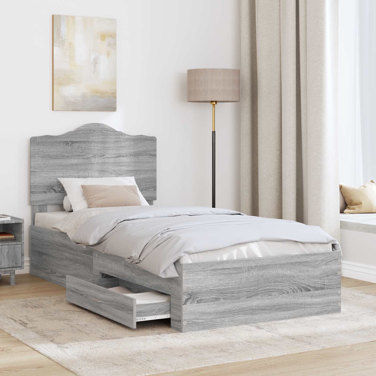 Struttura del letto Grigio Sonoma 90 x 200 cm Legno multistrato | homemem39