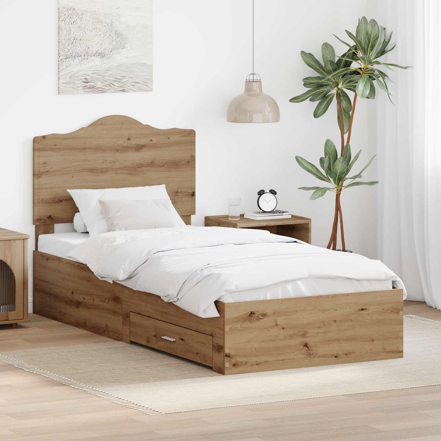 Struttura del letto con cassetto Rovere artigianale 90 x 190 cm | homemem39