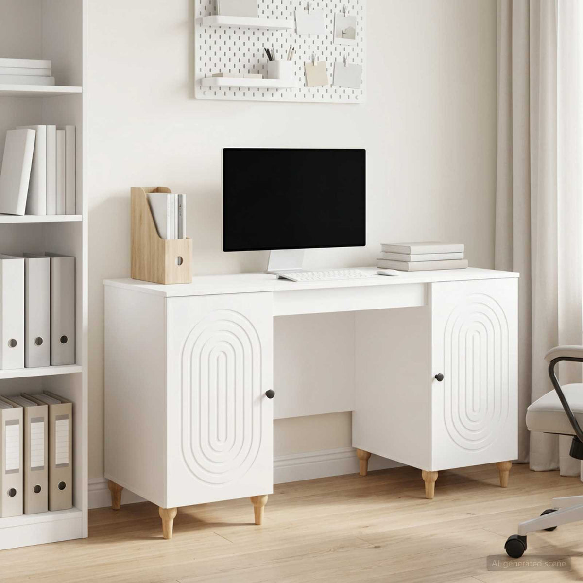 Scrivania Bianco lucido 142,5 x 50 x 75 cm Legno ingegnerizzato