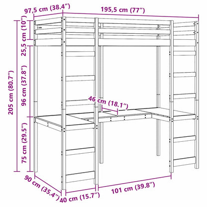 Struttura per letto soppalco Naturale 90 x 190 cm Pino massello | homemem39