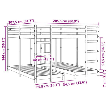 Struttura letto a castello triplo Naturale 80 / 200 x 200 cm | homemem39