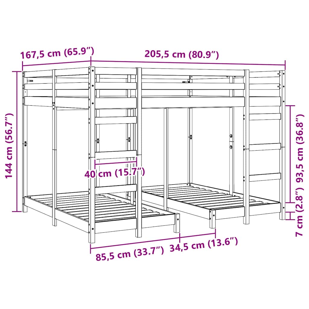 Struttura letto a castello triplo Cera marrone 160 x 200 cm | homemem39