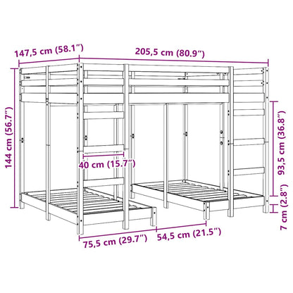Struttura letto a castello triplo Marrone 140 x 200 cm | homemem39