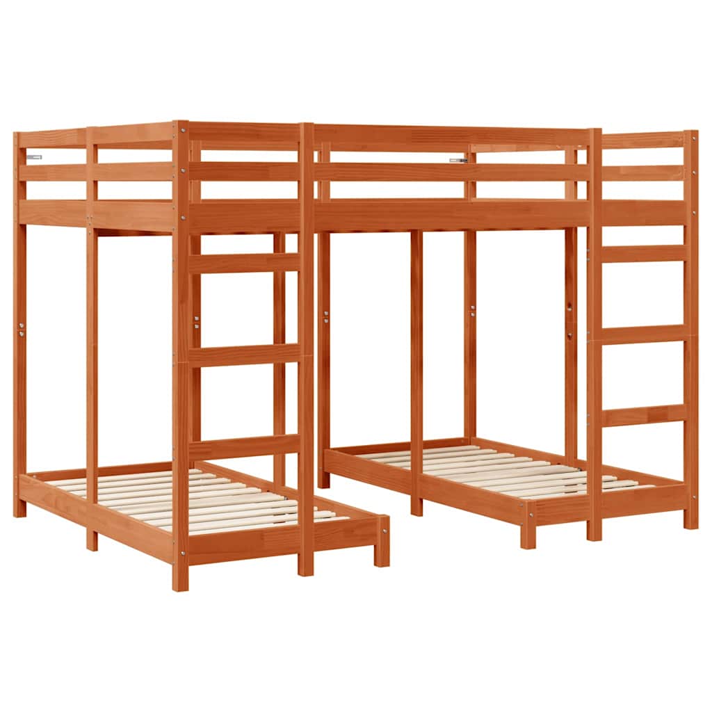 Struttura letto a castello triplo Cera marrone 140 x 200 cm | homemem39
