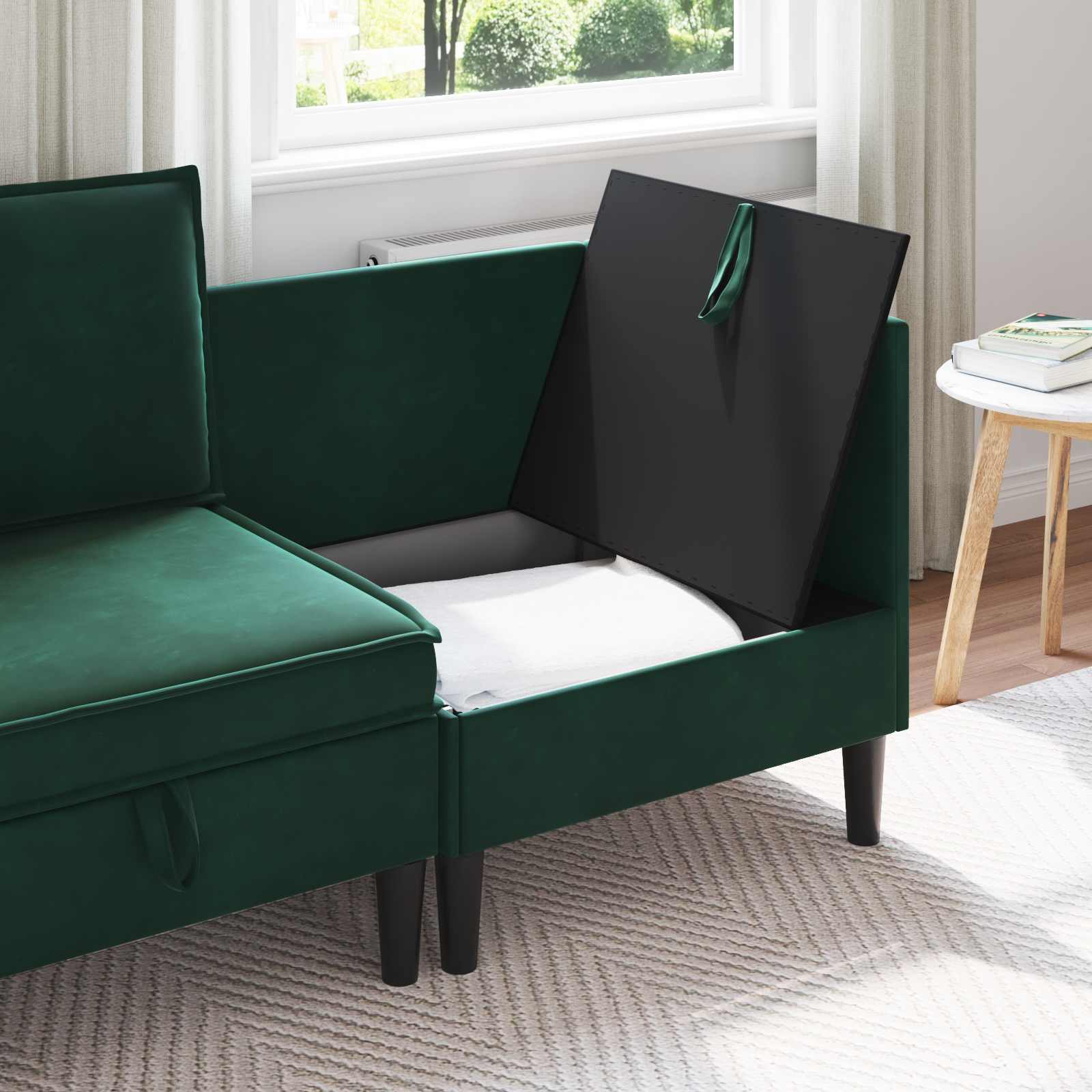 Divano con Stoccaggio Verde Scuro Velluto | homemem39