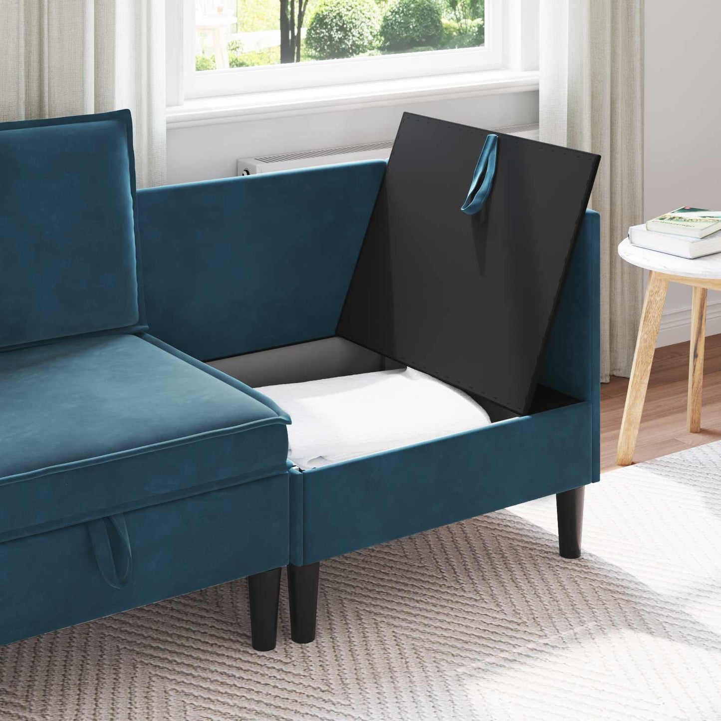 Divano con Stoccaggio Blu Velluto | homemem39