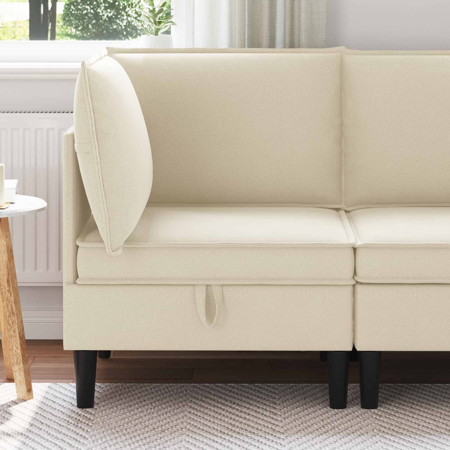 Divano Angolare con Storage Crema Velluto