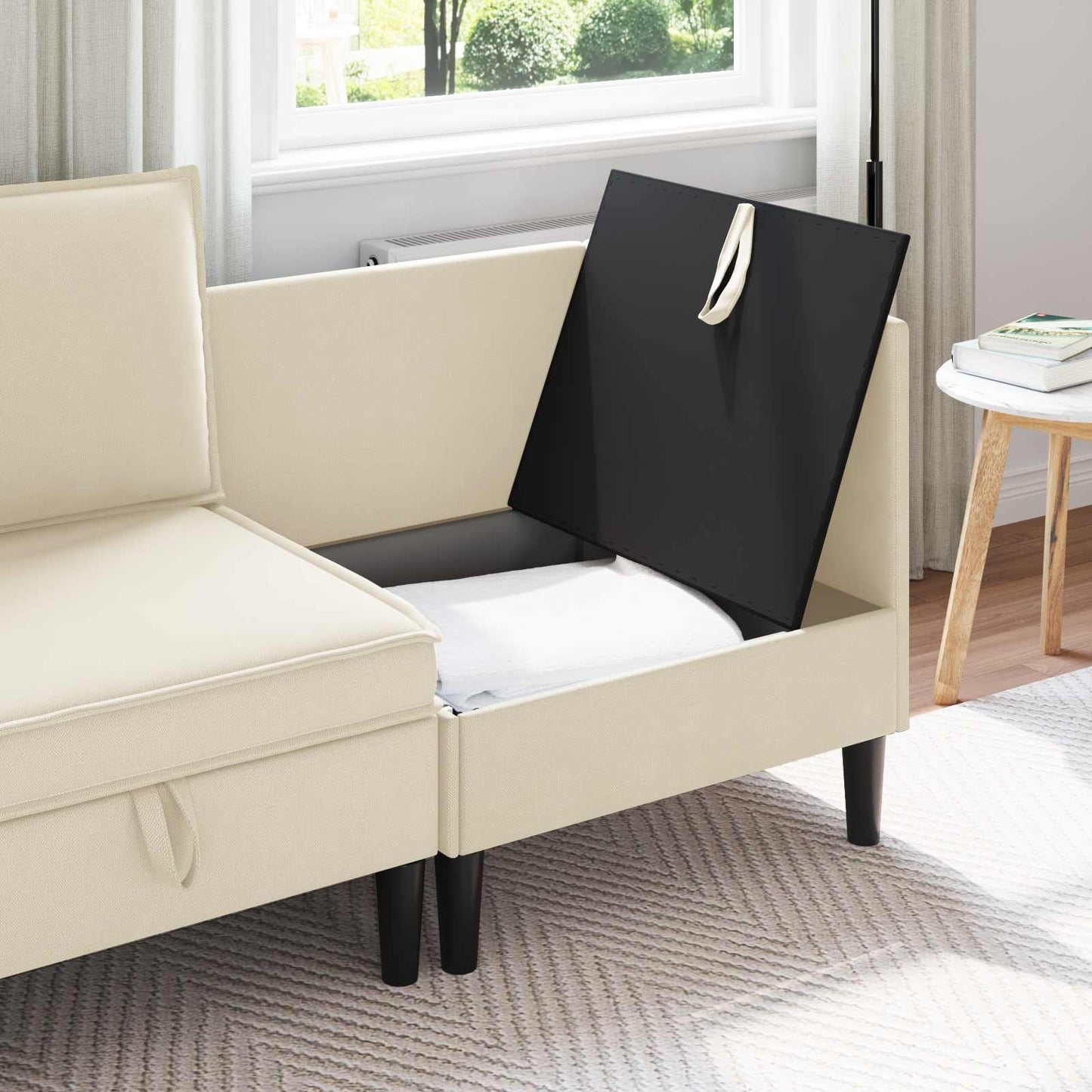 Divano Angolare con Storage Crema Velluto