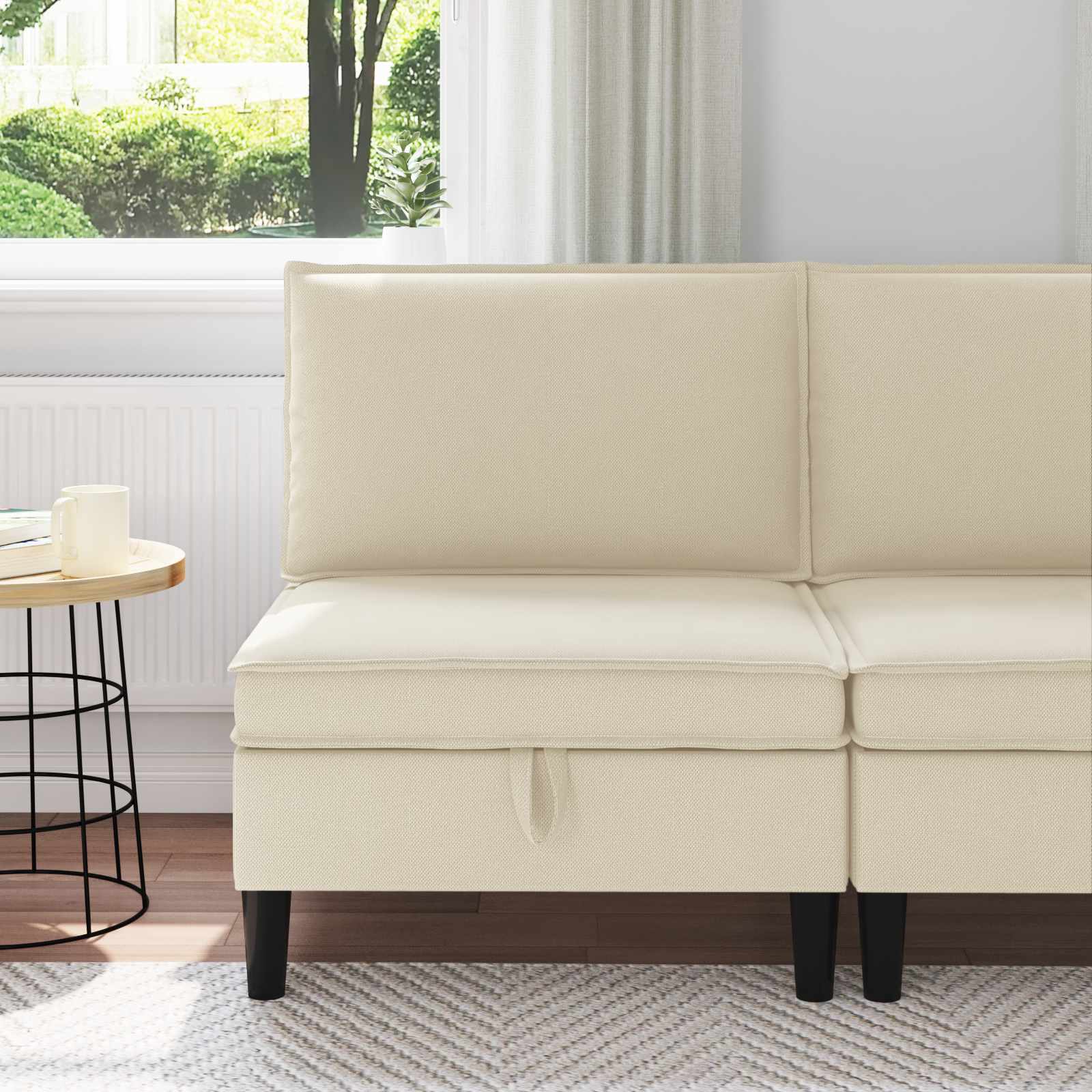 Divano Medio con Storage Crema Velluto | homemem39