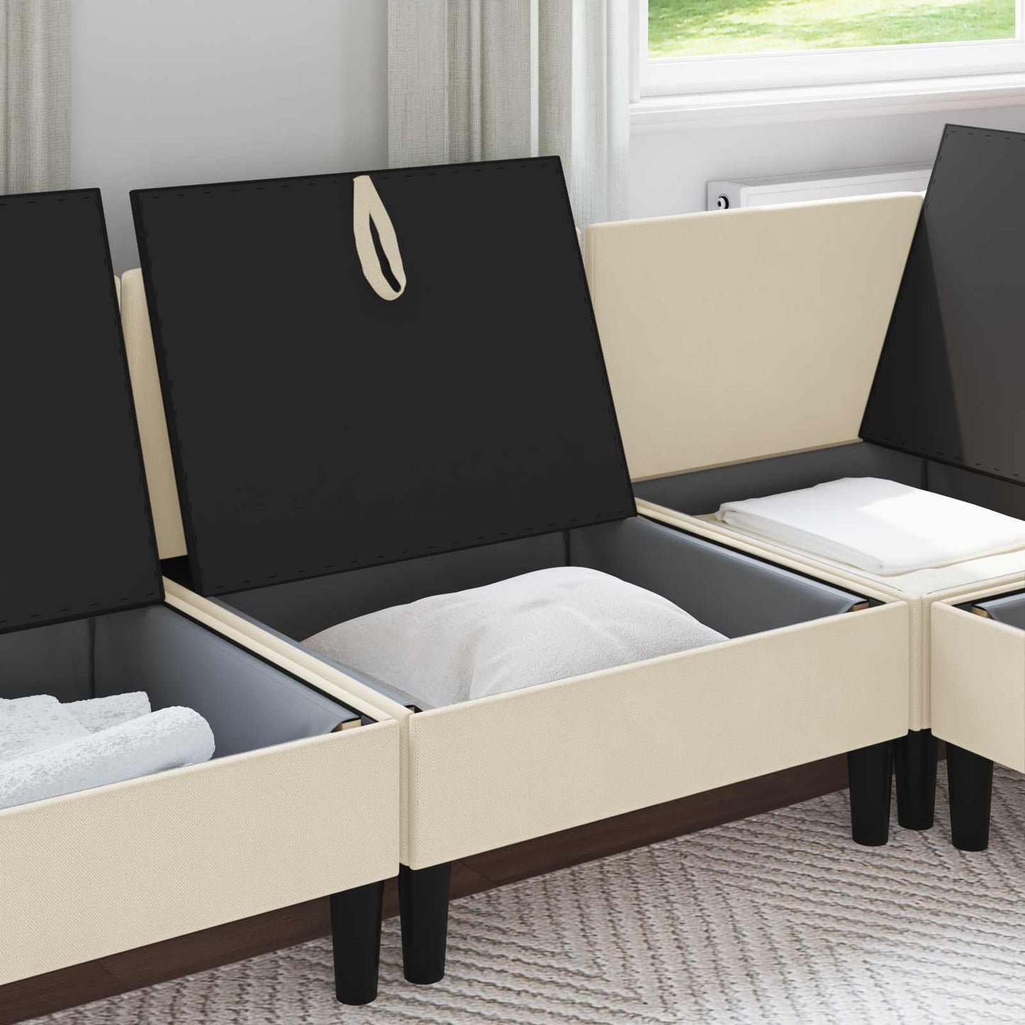 Divano Medio con Storage Crema Velluto