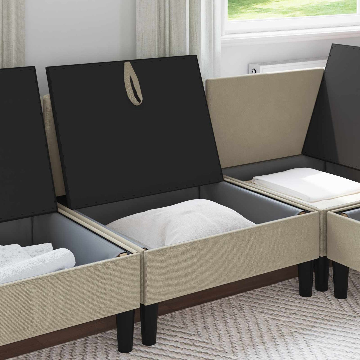 Divano Medio con Storage Sabbia Velluto
