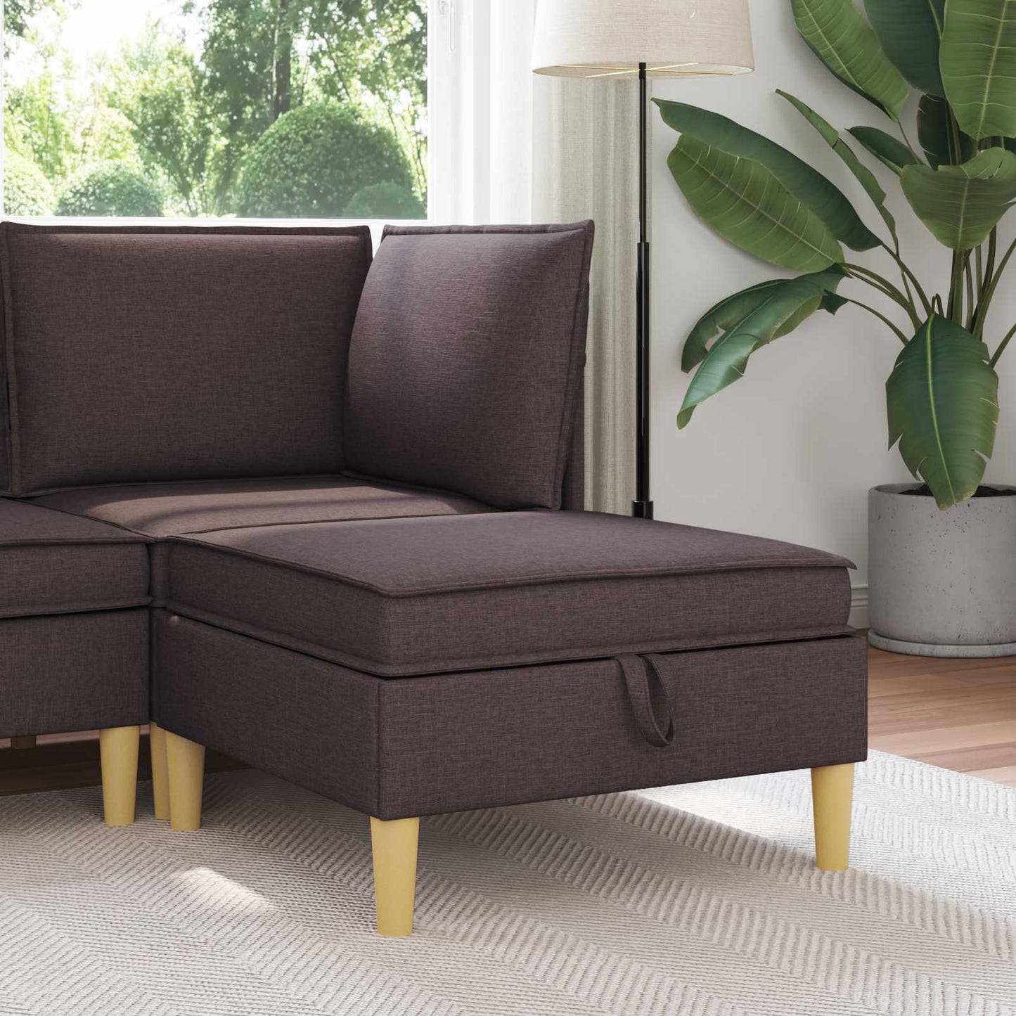 Pouf con Storage Marrone Scuro Tessuto | homemem39
