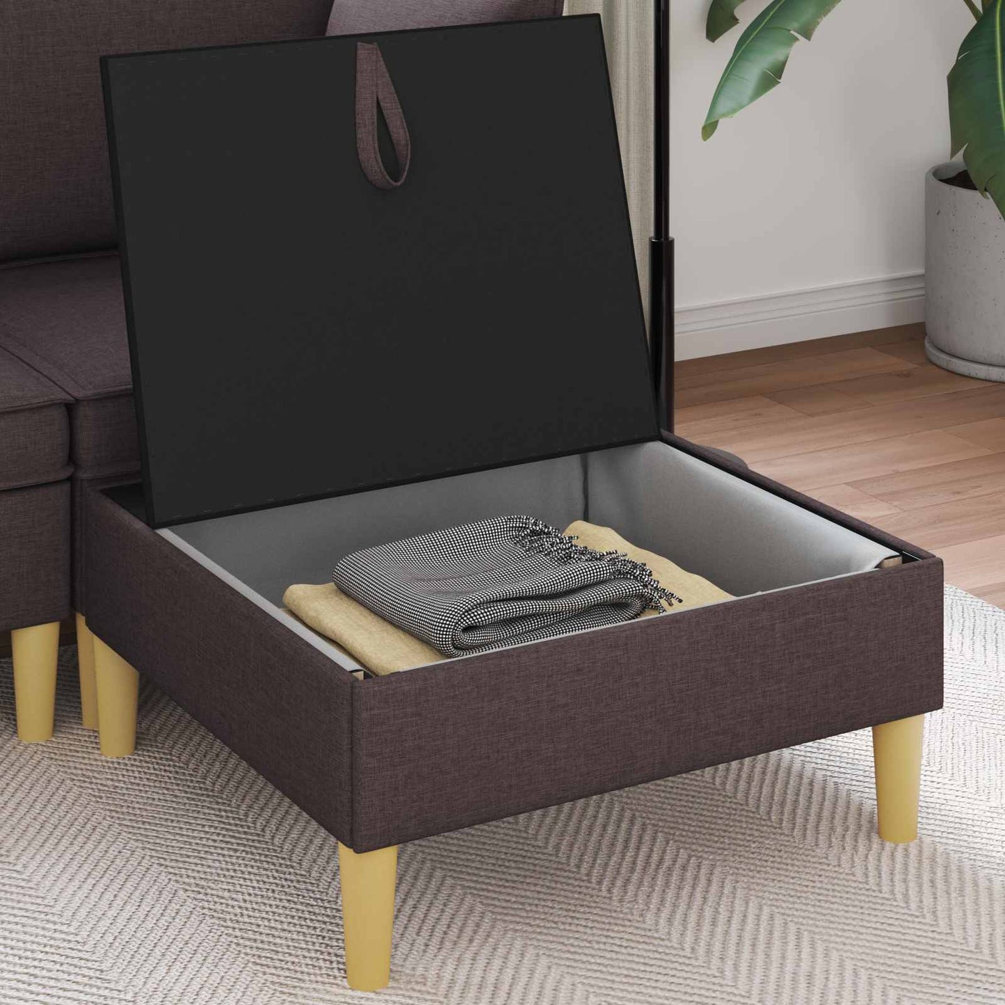 Pouf con Storage Marrone Scuro Tessuto | homemem39