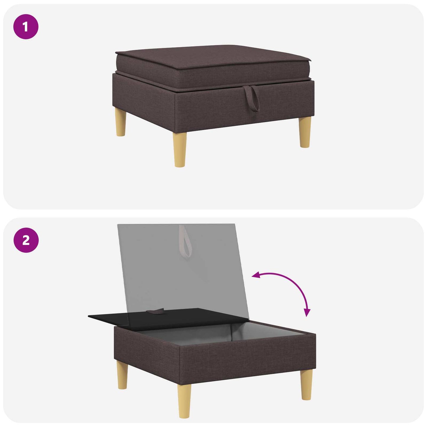 Pouf con Storage Marrone Scuro Tessuto | homemem39