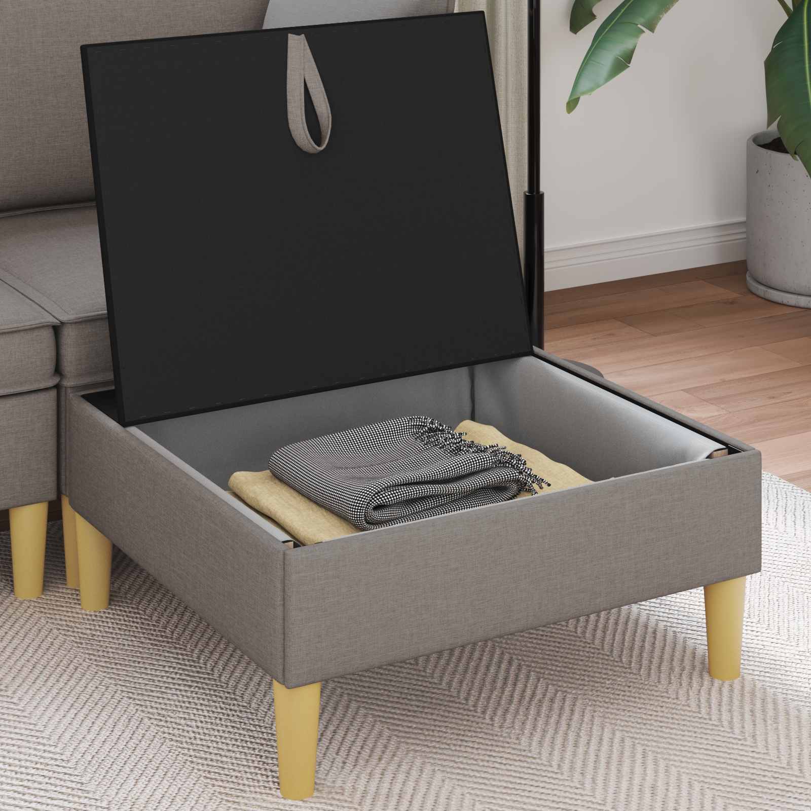 Pouf con Storage Tortora Tessuto | homemem39