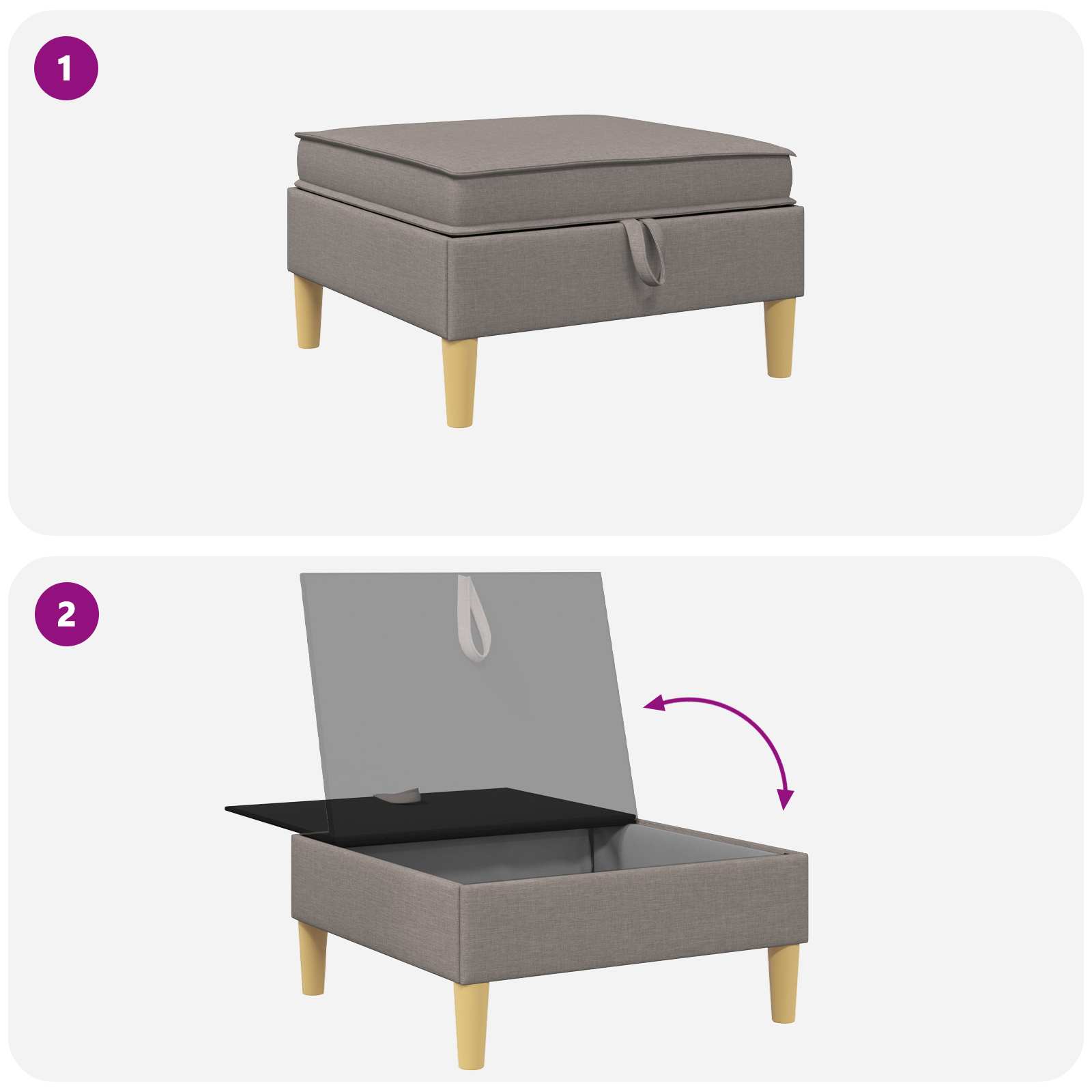 Pouf con Storage Tortora Tessuto | homemem39