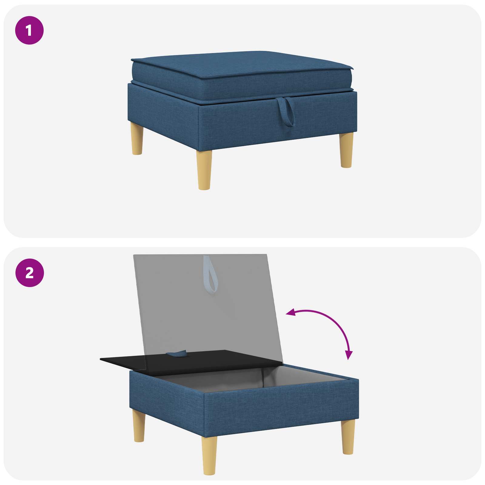 Pouf con Storage Blu Tessuto | homemem39