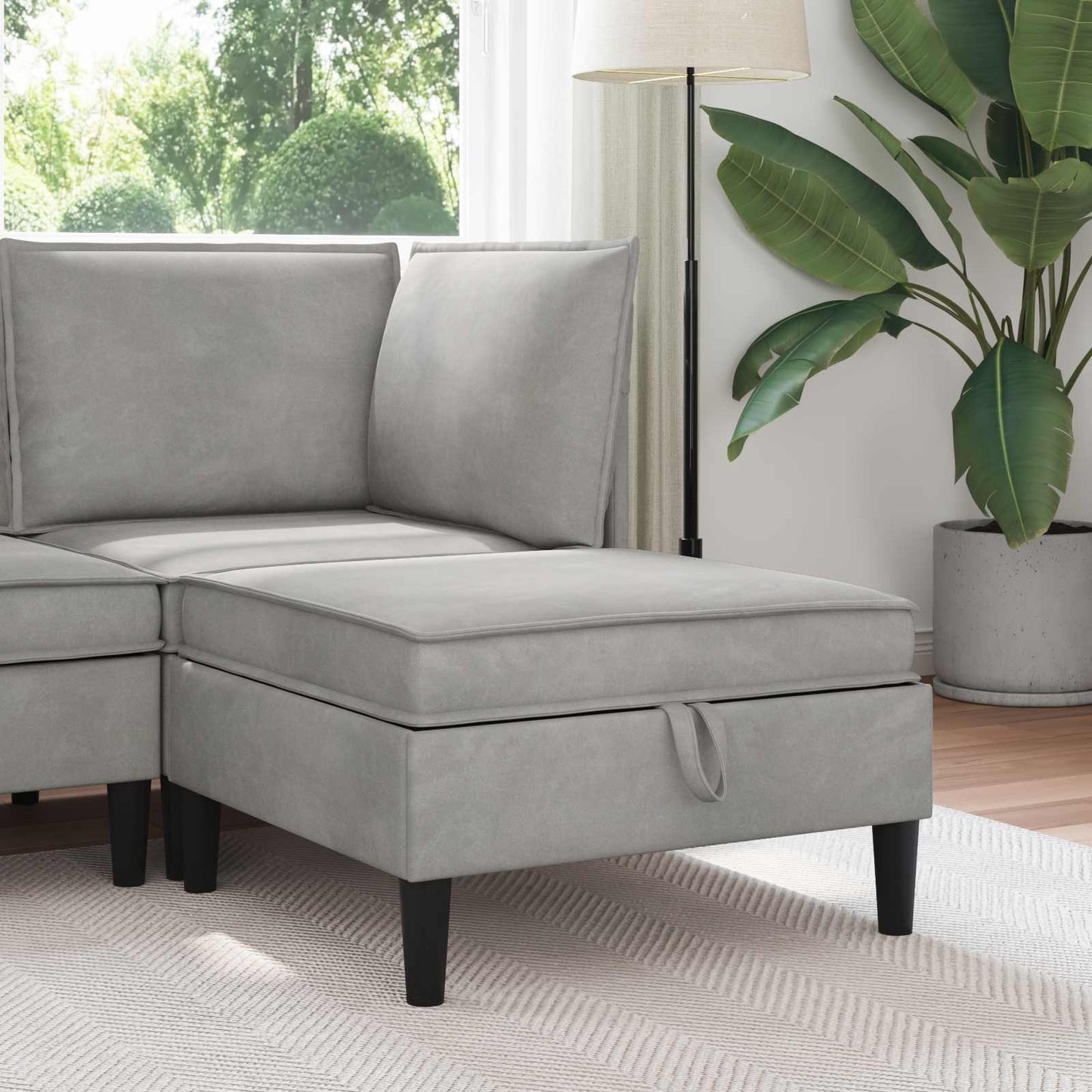 Pouf con Storage Grigio Chiaro Velluto | homemem39